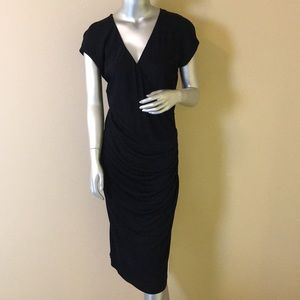 Elise Gug | Black Ruched Surplice Dress